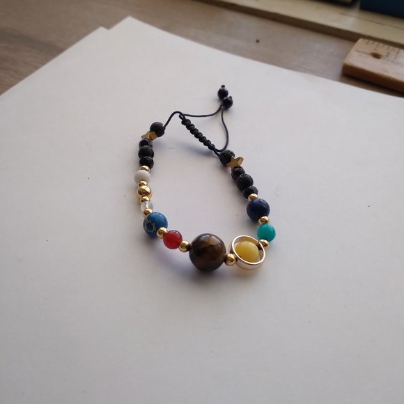 Beaded rope multicolor balls and loop with goldtone charms bracelet - Picture 2 of 5